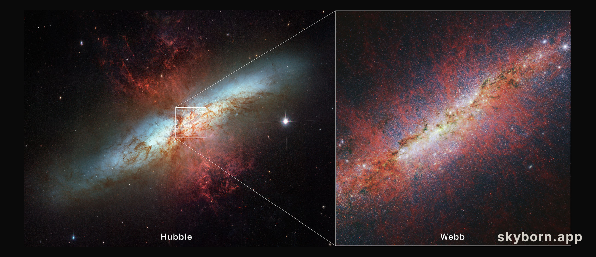 The Cigar Galaxy from Hubble and Webb