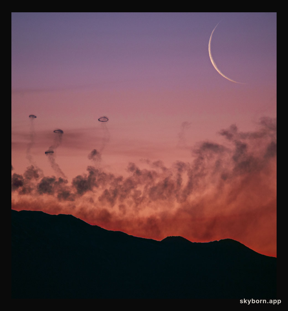 Moon and Smoke Rings from Mt. Etna