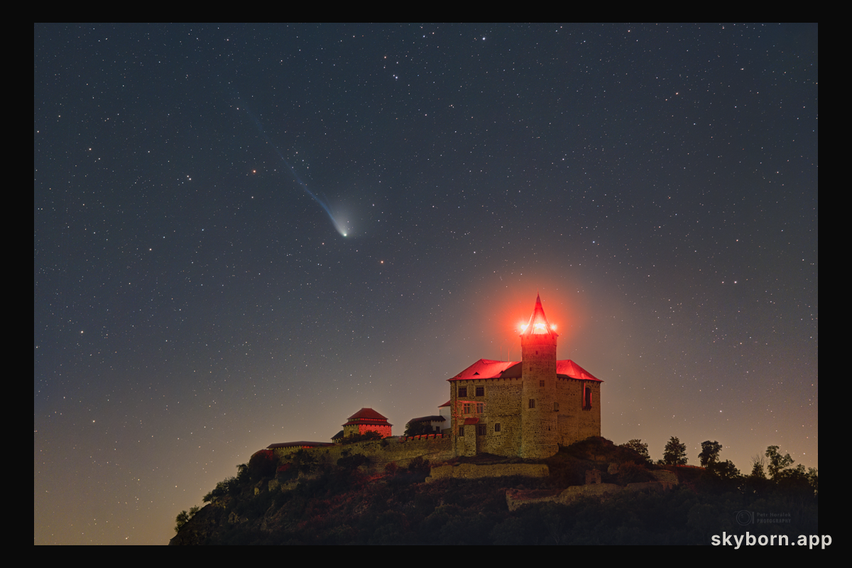 Comet Olbers over Kunetice Castle