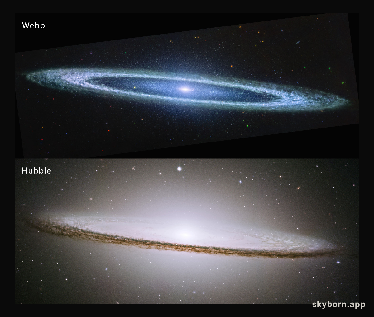 The Sombrero Galaxy from Webb and Hubble