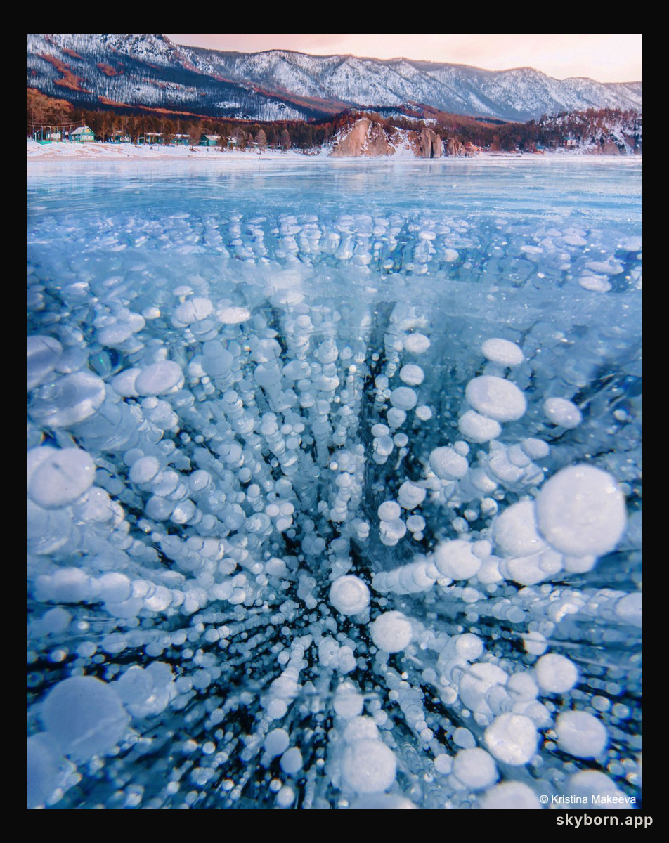 Methane Bubbles Frozen in Lake Baikal