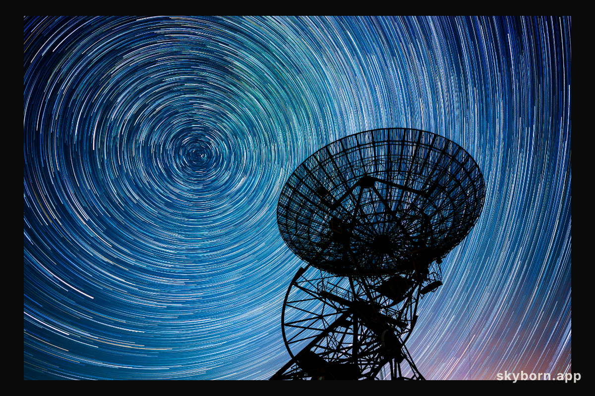 Star Trails over One-Mile Radio Telescope