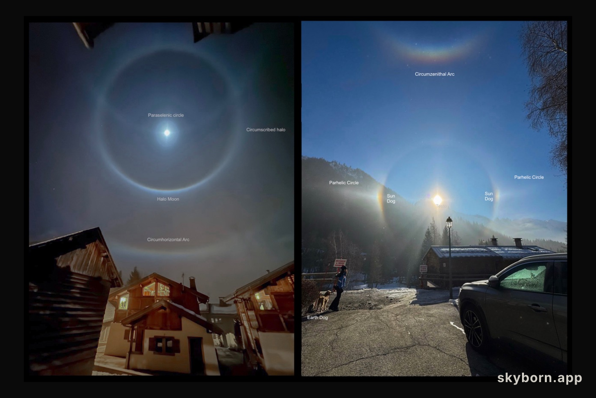 Ice Halos by Moonlight and Sunlight