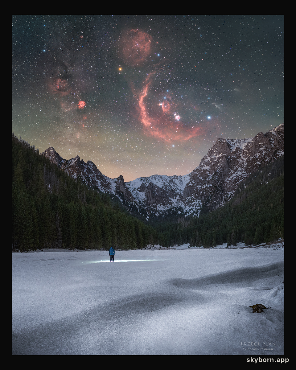 Orion's Treasures over Snowy Mountains