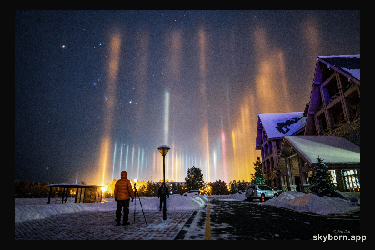 Light Pillars and Orion over Mohe
