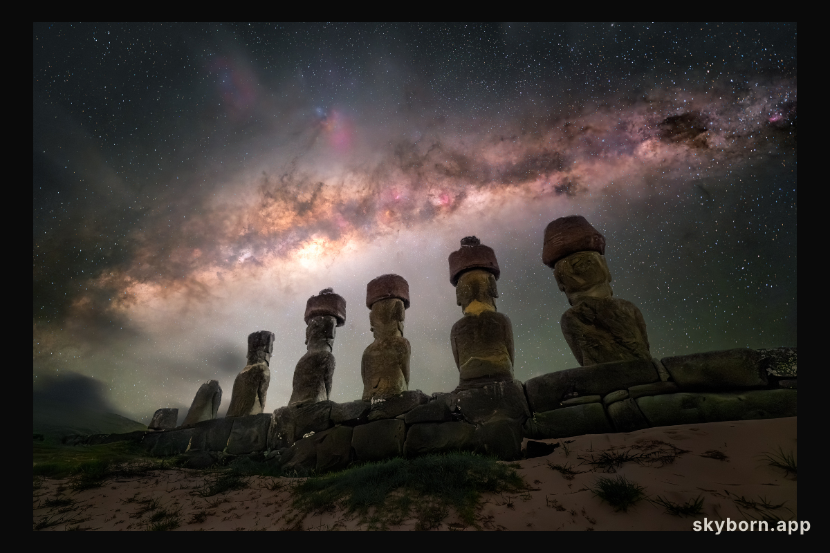 The Guardians of Rapa Nui beneath the Milky Way