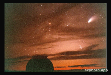 Sunset with Hale-Bopp at Keck
Credit:
