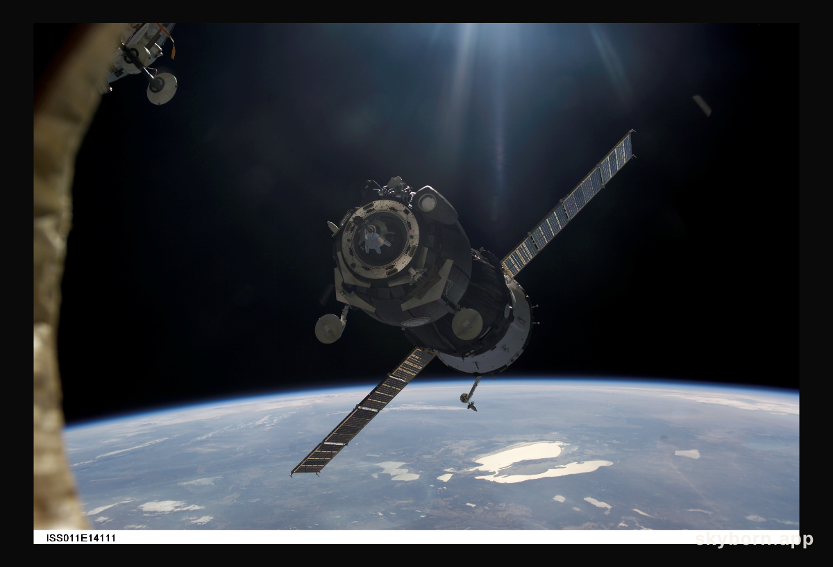 A Soyuz Spacecraft Approaches the Space Station