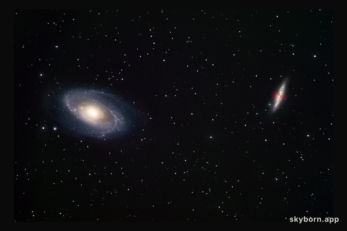 Ground-based view of two galaxy neighbours: M81 and M82