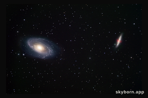 Ground-based view of two galaxy neighbours: M81 and M82