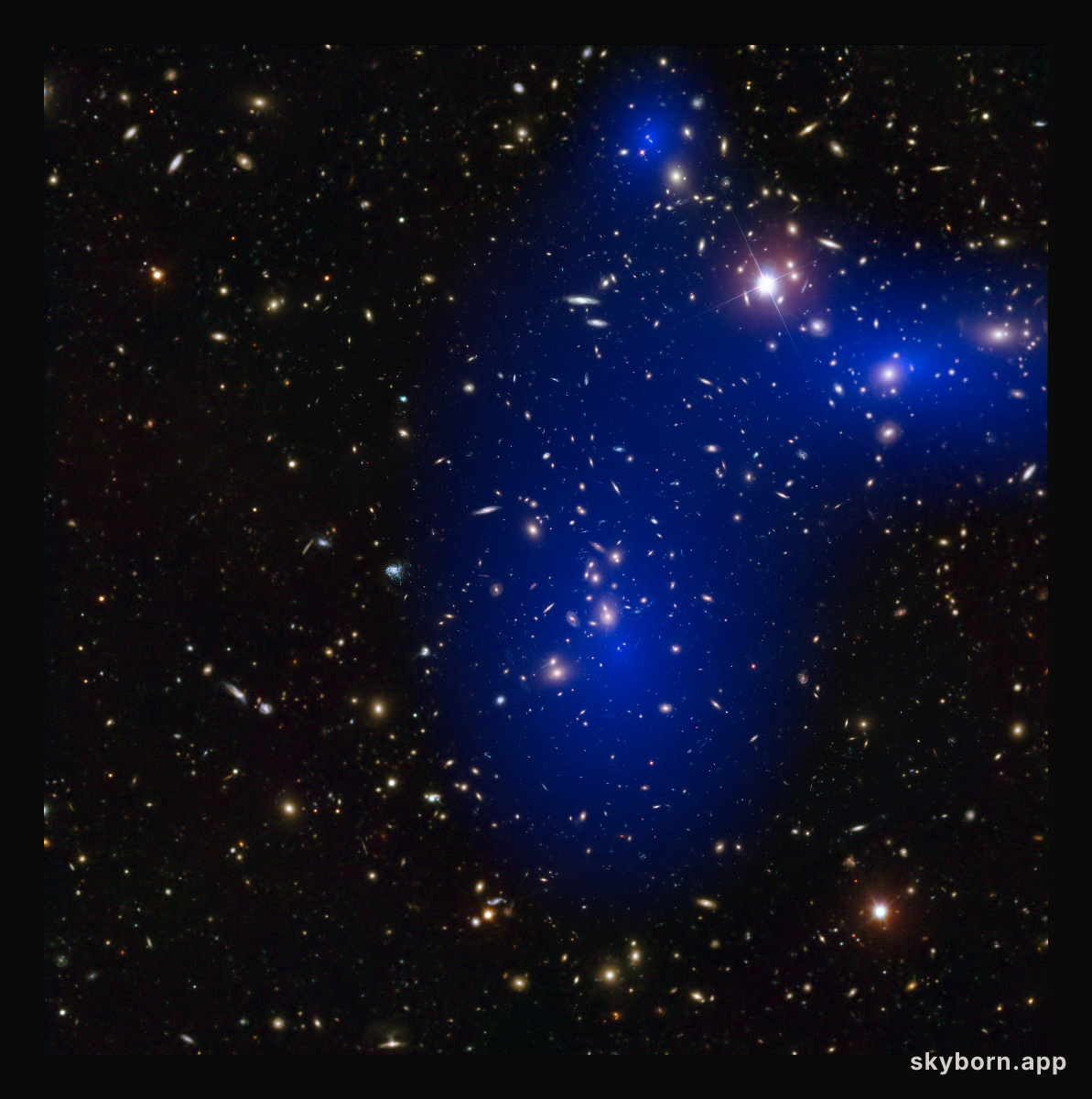 Galaxy cluster Abell 2744 with dark matter map