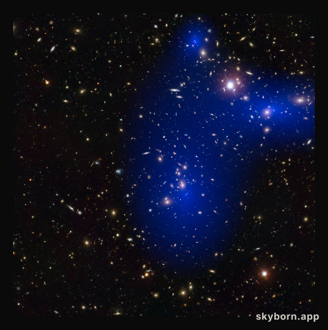 Galaxy cluster Abell 2744 with dark matter map