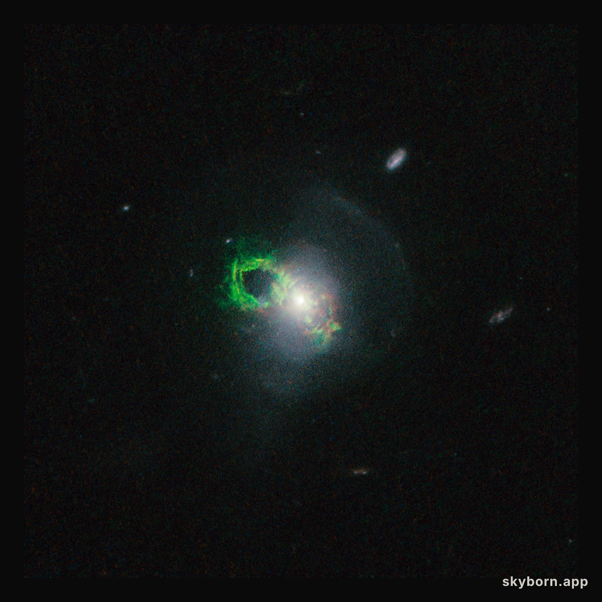 Hubble view of green filament in Teacup galaxy