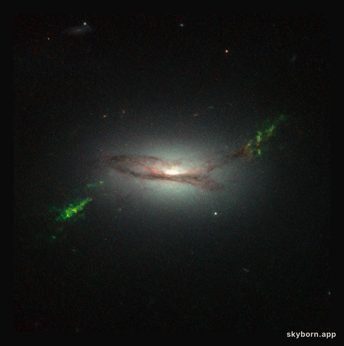 Hubble view of green filament in galaxy 2MASX J22014163+1151237
