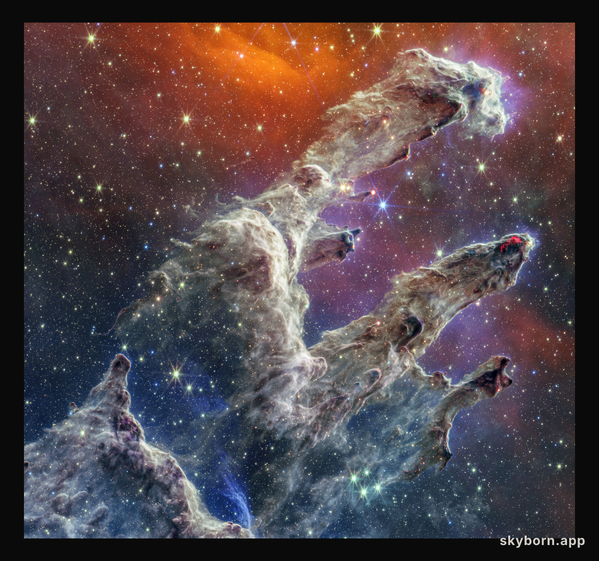 Pillars of Creation (NIRCam and MIRI Composite Image)
