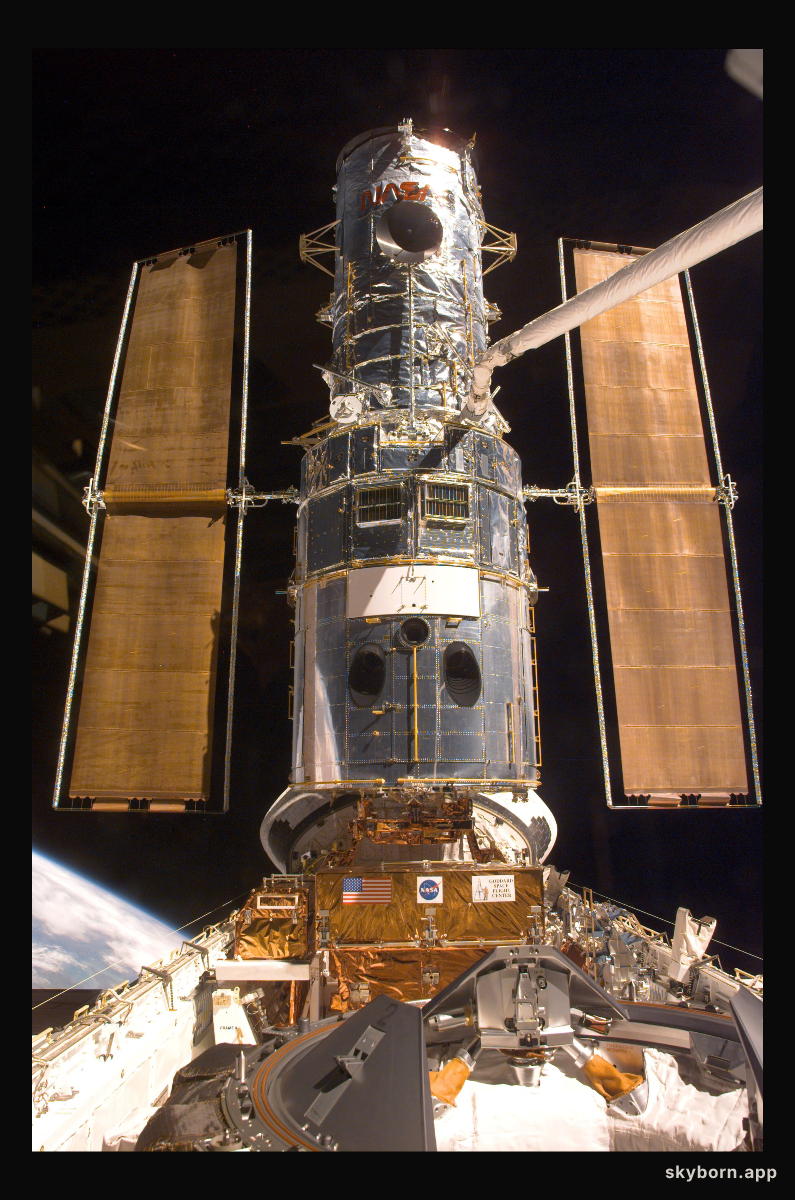 SM3A: Hubble captured in Discovery's Cargo Bay
