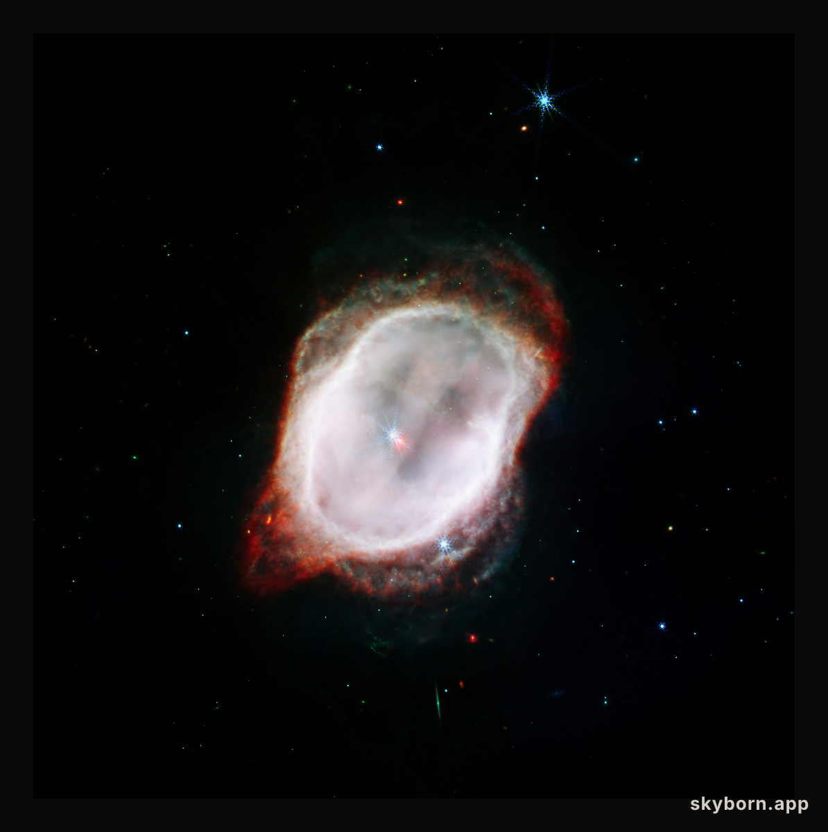 Southern Ring Nebula’s Gas (NIRCam and MIRI Composite Compass Image)
