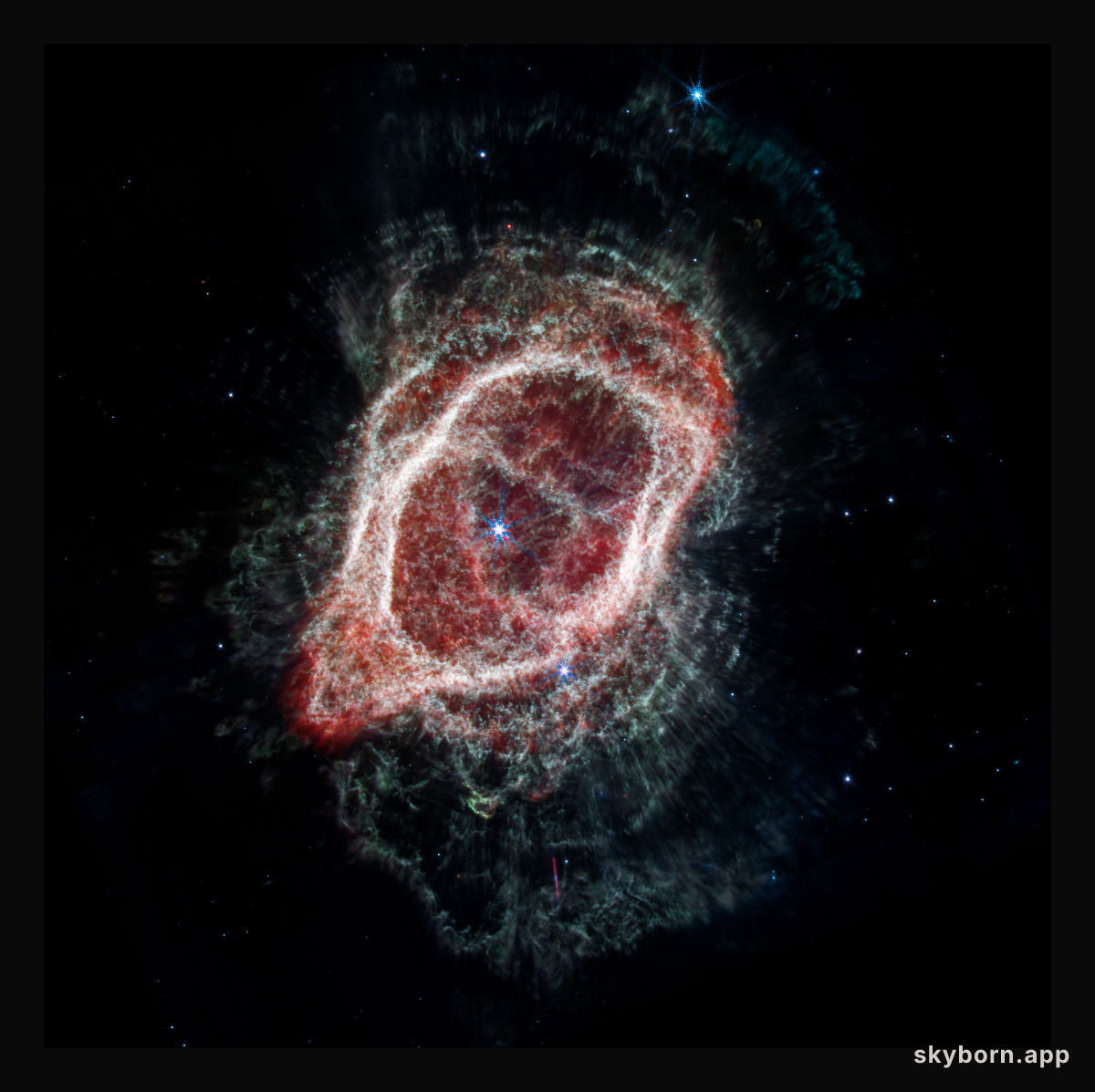 Southern Ring Nebula’s Spokes (NIRCam and MIRI Composite Image)