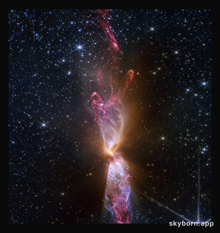 Actively forming star system Lynds 483 (NIRCam image)