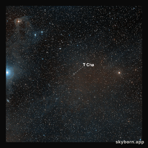 A wide-field view of the sky around the young star T Cha (annotated)