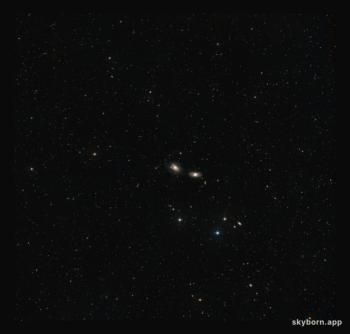 Wide-field view of the sky around NGC 3169 and NGC 3166