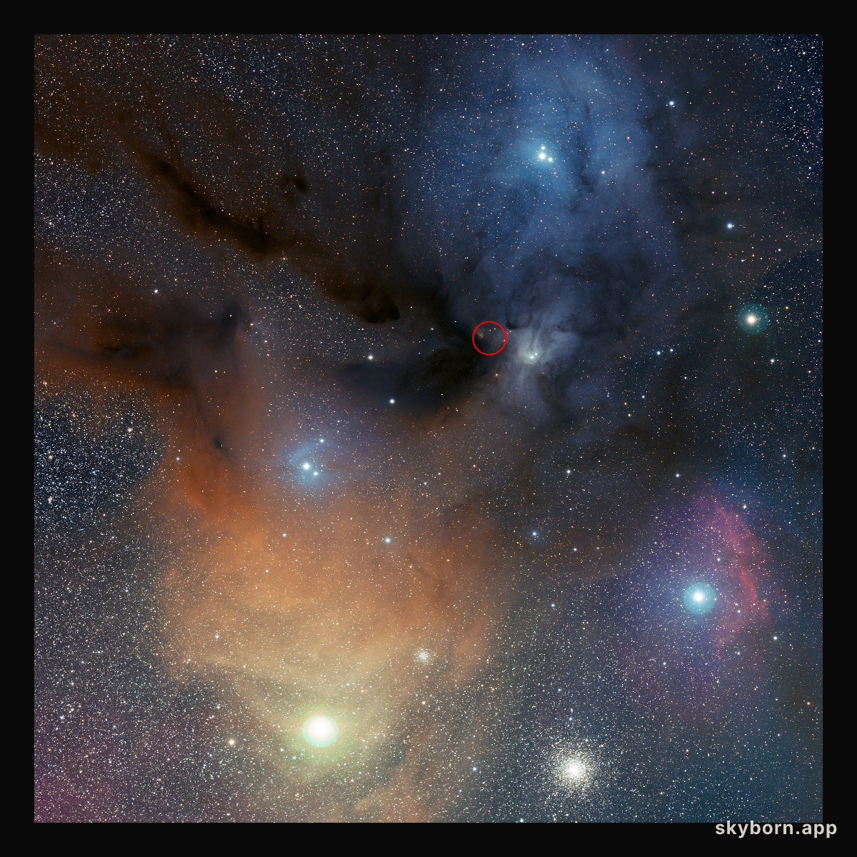 The Rho Ophiuchi star formation region, where hydrogen peroxide has been detected in space (annotated)