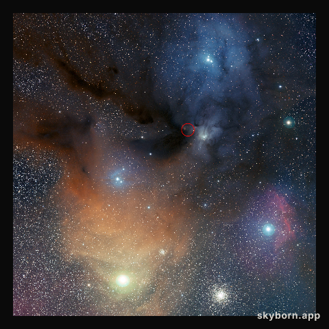 The Rho Ophiuchi star formation region, where hydrogen peroxide has been detected in space (annotated)