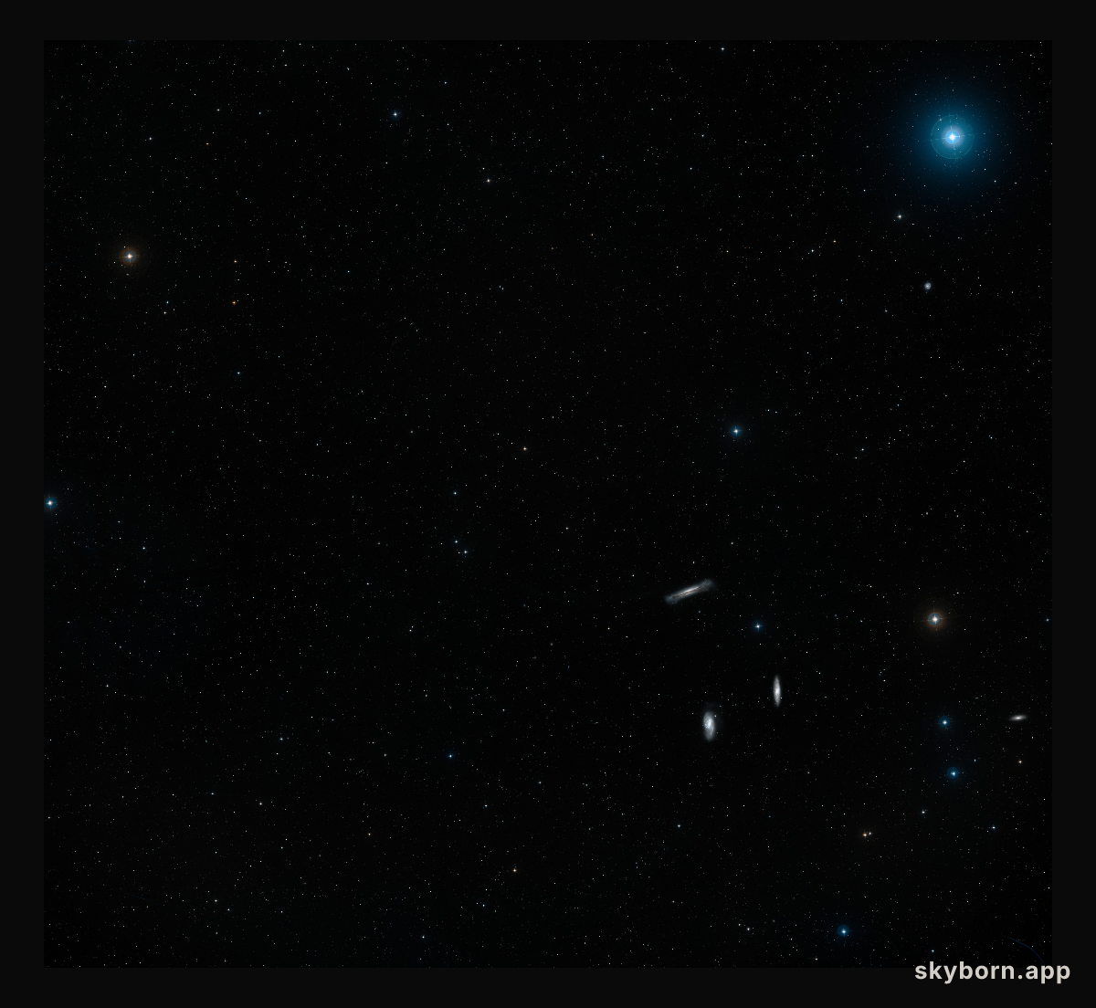 Wide-field view of the sky around the Leo Triplet of galaxies