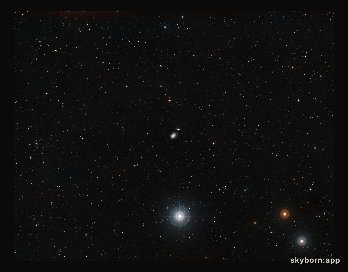Wide-field view of the sky around the spiral galaxy NGC 1187