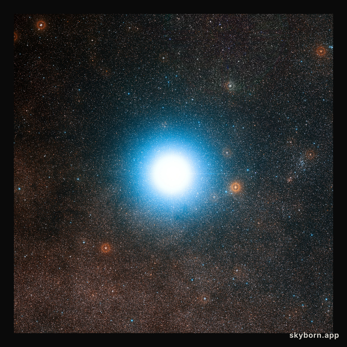 The bright star Alpha Centauri and its surroundings