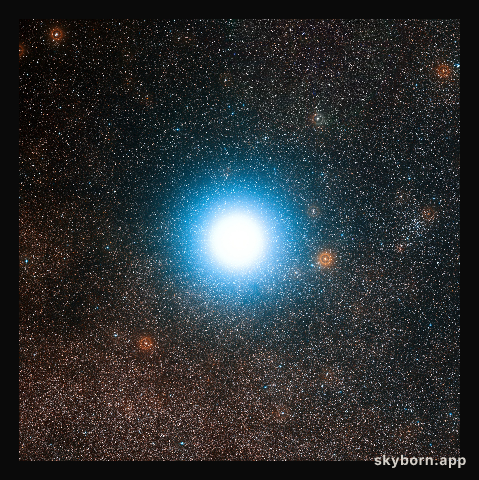 The bright star Alpha Centauri and its surroundings