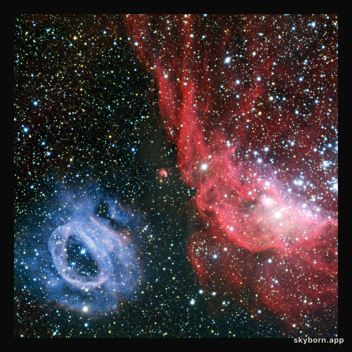 Two very different glowing gas clouds in the Large Magellanic Cloud