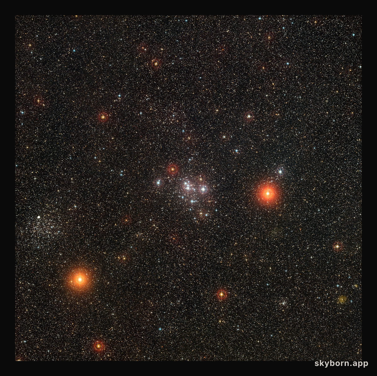 Wide-field view of the bright star clusters Messier 47 and Messier 46