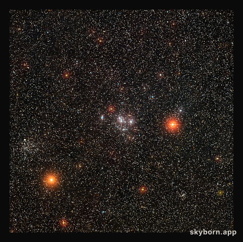 Wide-field view of the bright star clusters Messier 47 and Messier 46