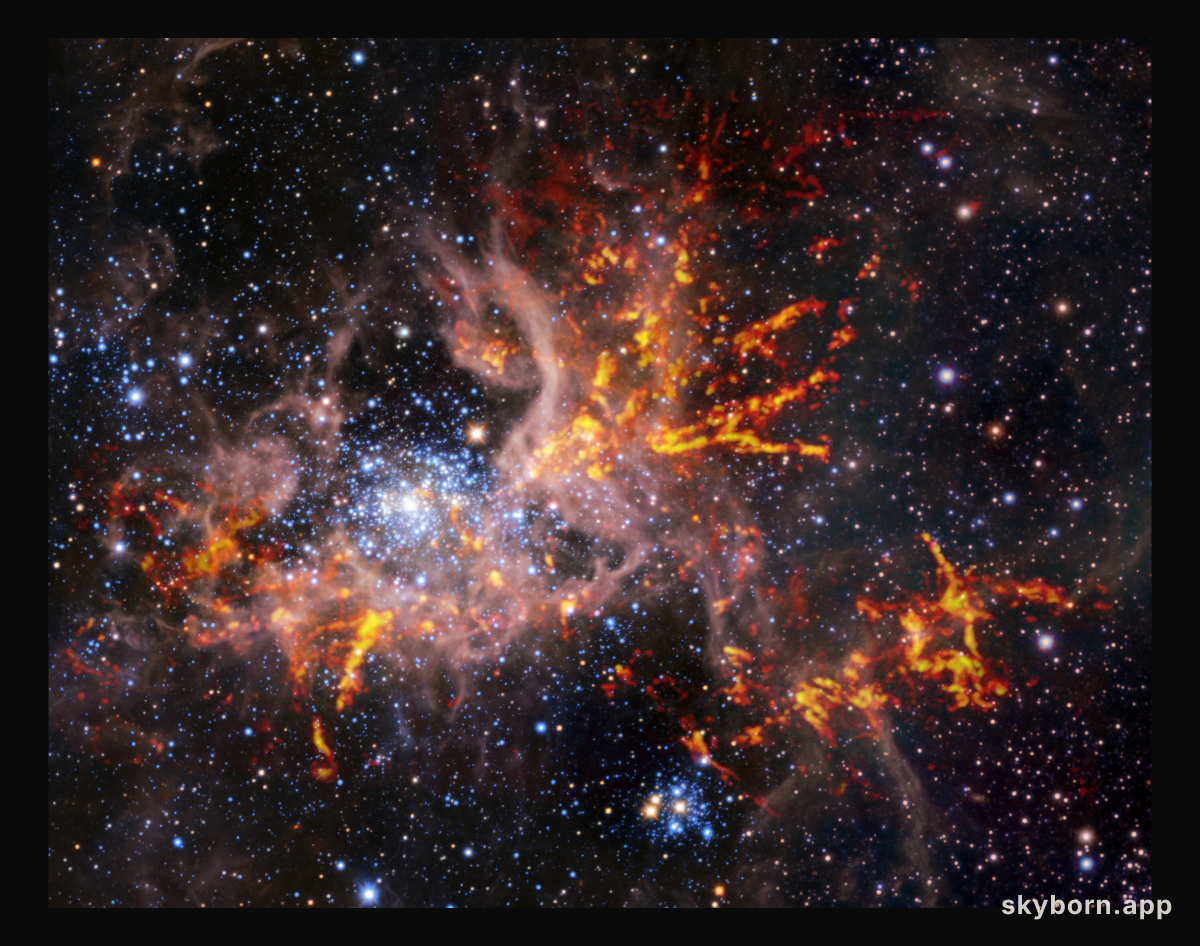 Composite infrared and radio image of 30 Doradus