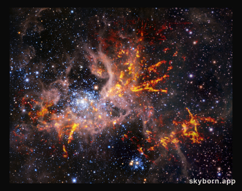 Composite infrared and radio image of 30 Doradus