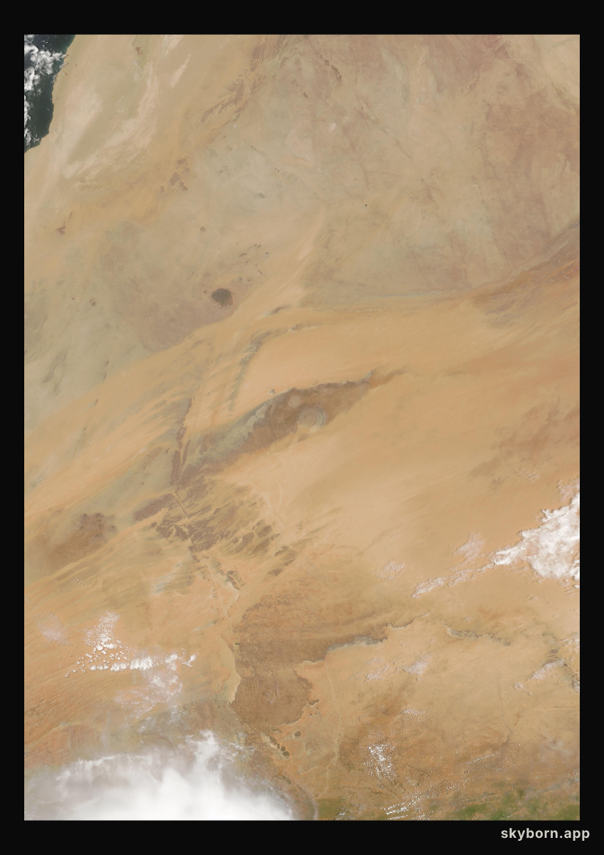 The Earth on 28 July 2000 · Eye of the Sahara, Mauritania