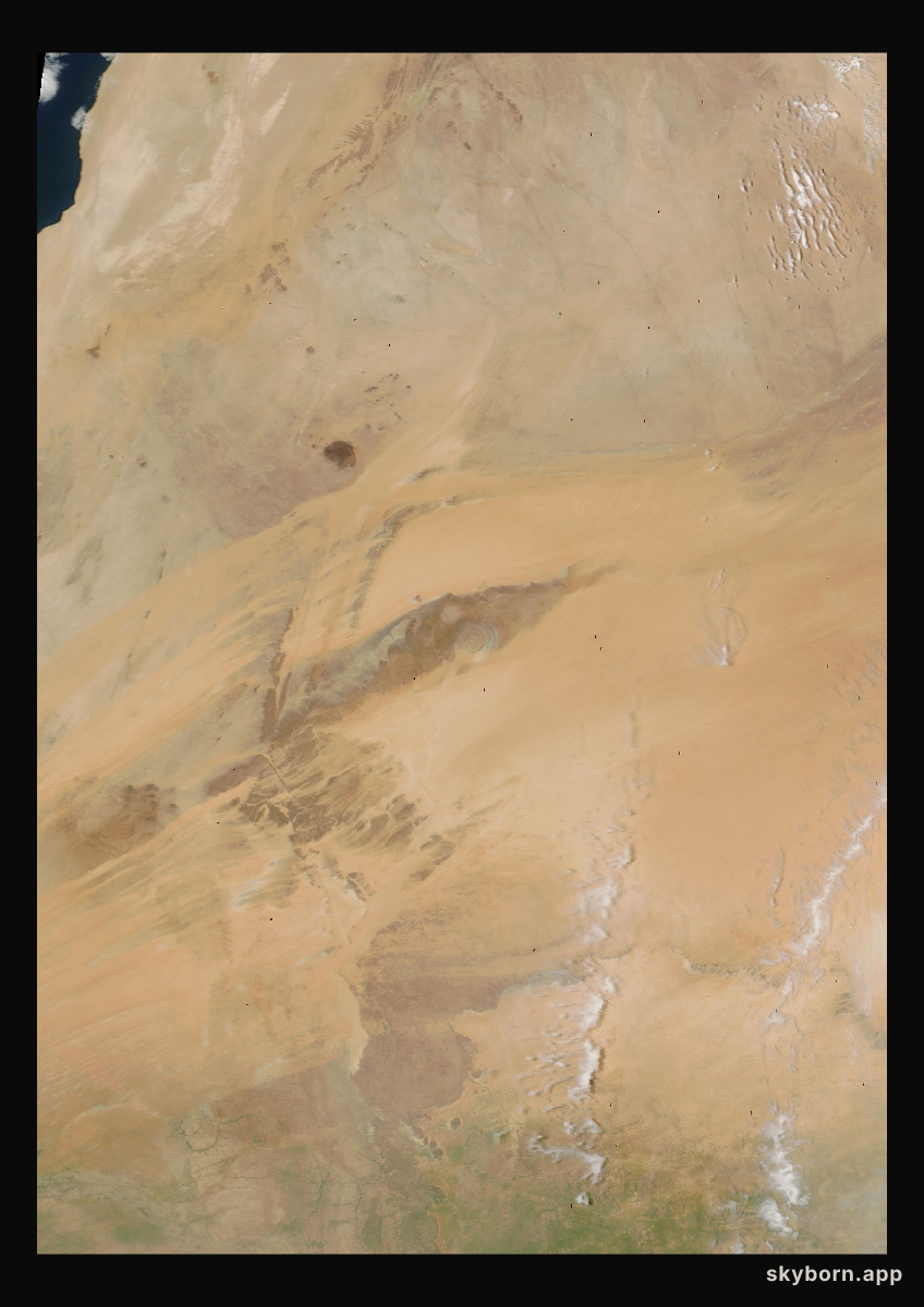 The Earth on 20 August 2001 · Eye of the Sahara, Mauritania