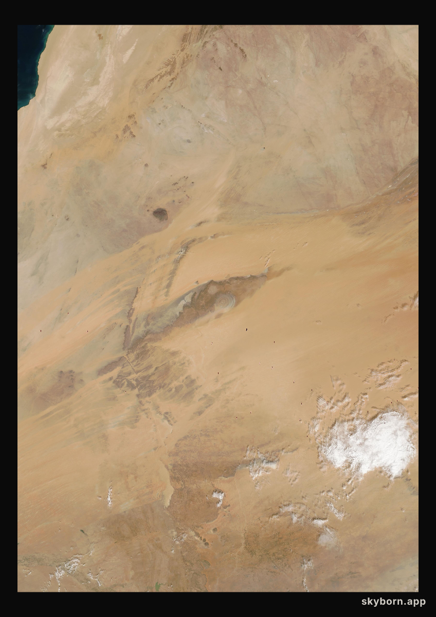The Earth on 19 January 2003 · Eye of the Sahara, Mauritania