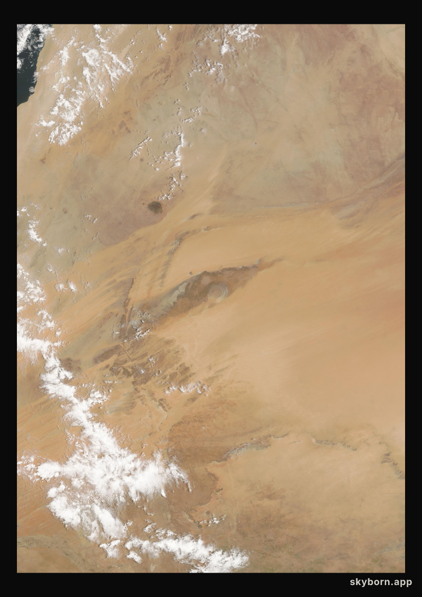 The Earth on 4 August 2003 · Eye of the Sahara, Mauritania