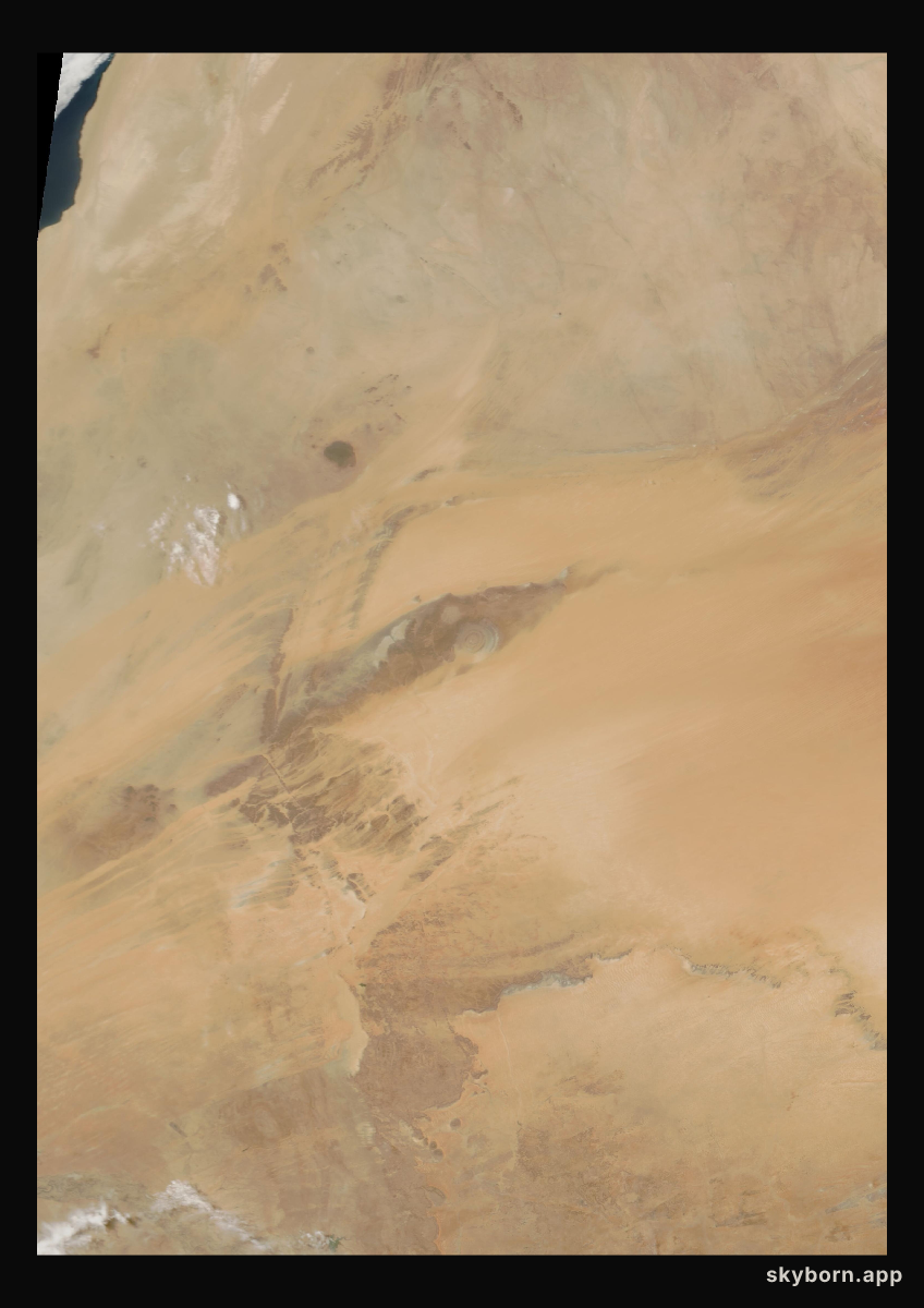 The Earth on 4 July 2007 · Eye of the Sahara, Mauritania