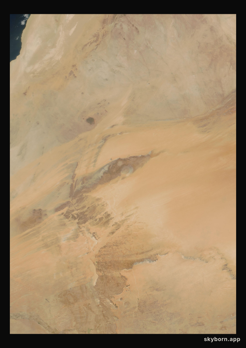 The Earth on 8 April 2008 · Eye of the Sahara, Mauritania