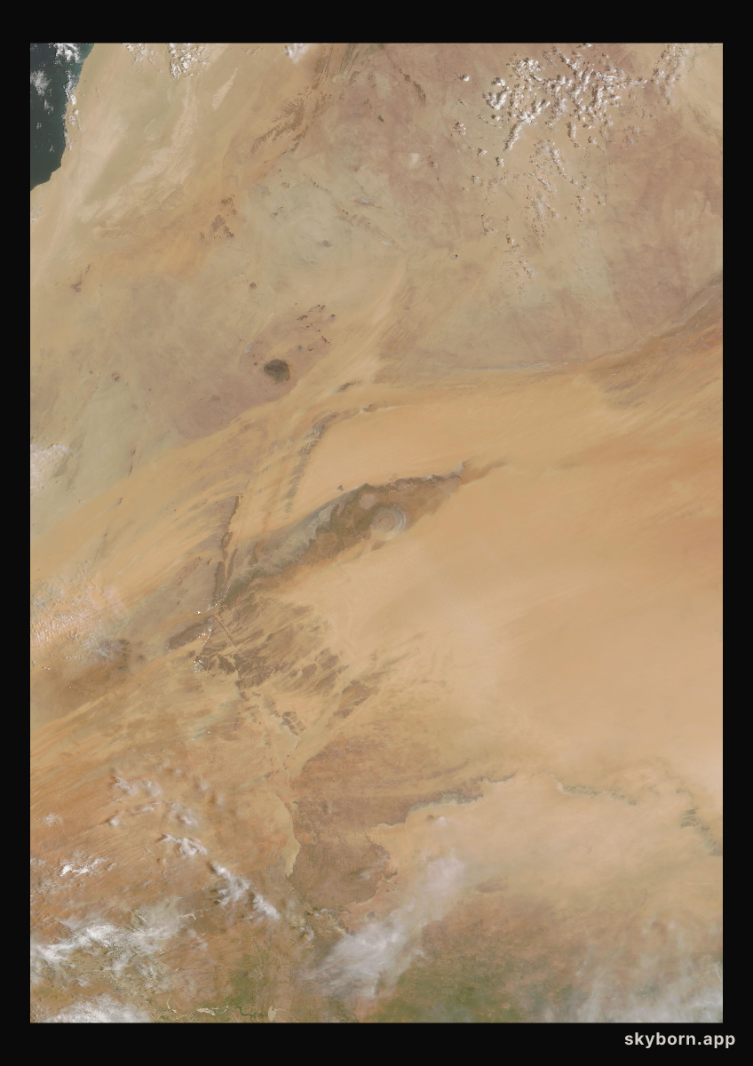 The Earth on 8 August 2008 · Eye of the Sahara, Mauritania