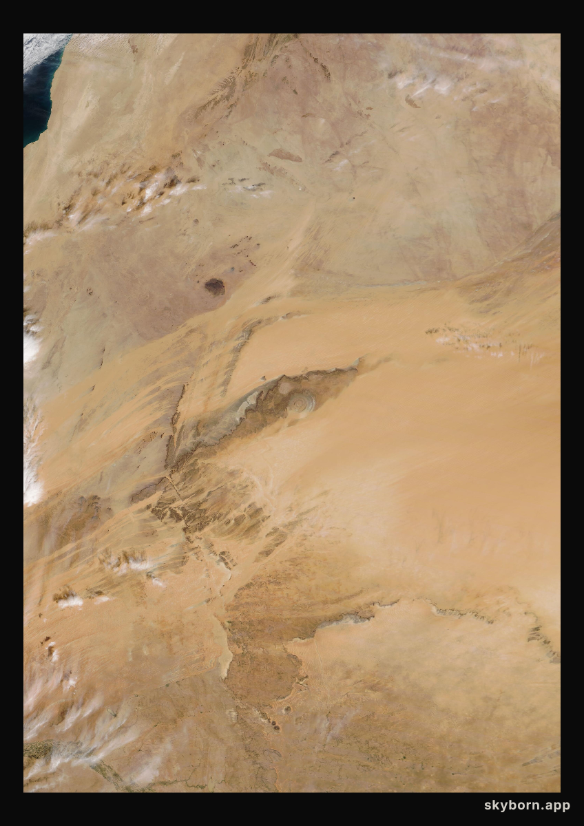 The Earth on 23 January 2021 · Eye of the Sahara, Mauritania