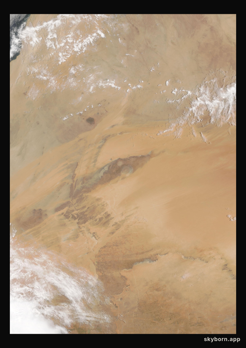 The Earth on 6 July 2021 · Eye of the Sahara, Mauritania