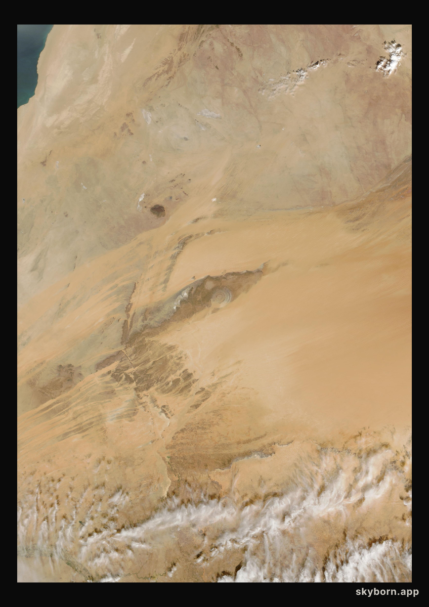 The Earth on 4 January 2023 · Eye of the Sahara, Mauritania