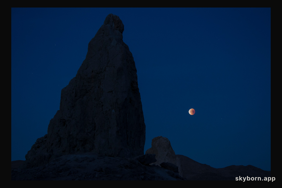 Image shows Trona Pinnacles near California's NASA Armstrong Flight Research Center during Jan. 31 Super Blue Blood Moon. Trona Pinnacles is an unusual geological feature of the state's Desert Nationa