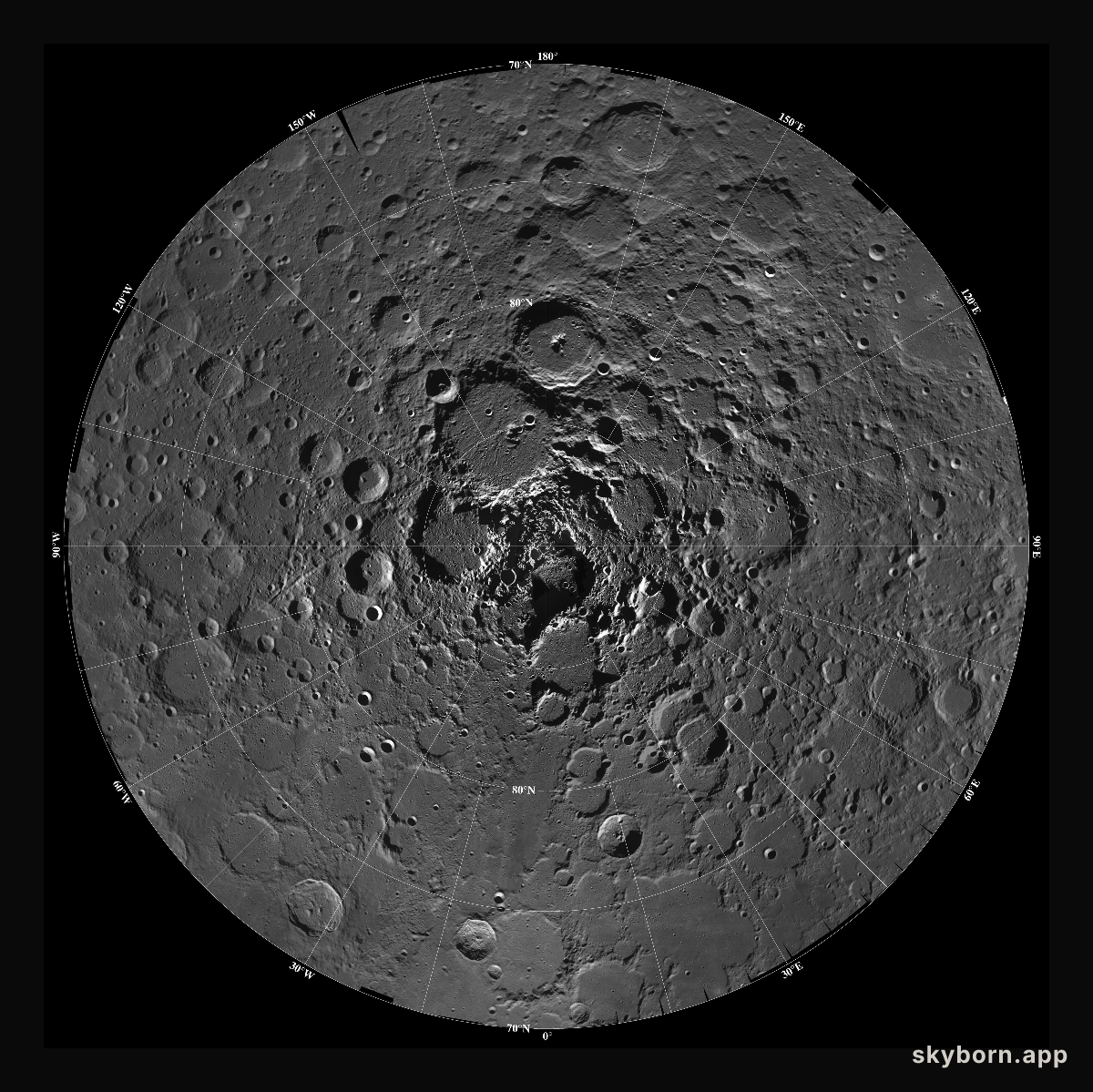 North Pole Region of the Moon as Seen by Clementine