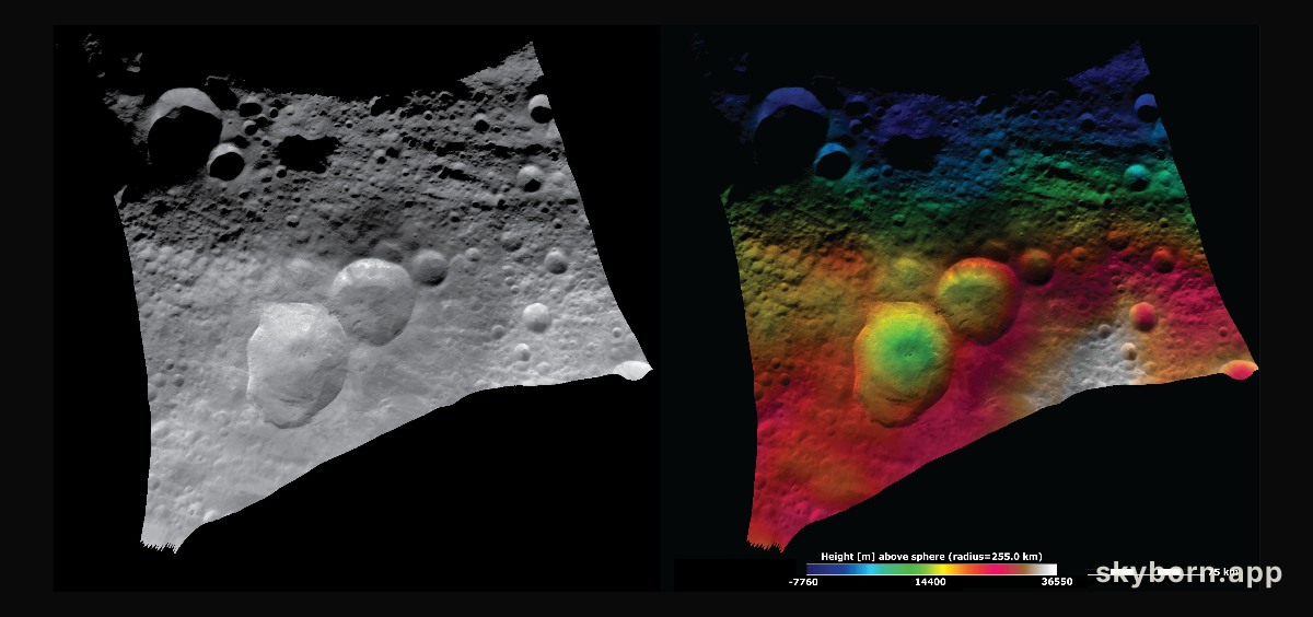 Topography and Albedo Image of Domitia Crater