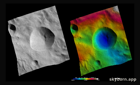 Apparent Brightness and Topography Images of Tarpeia Crater